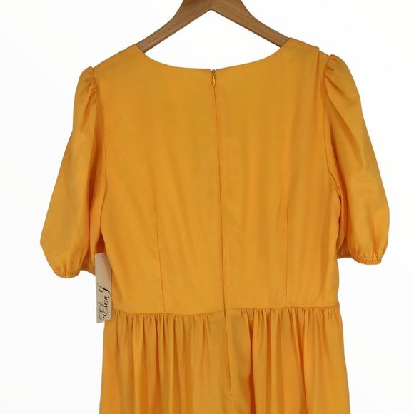Eliza J Surplice Neck Puff Sleeve Fit & Flare Dress Yellow size 12 NWT - Picture 7 of 13